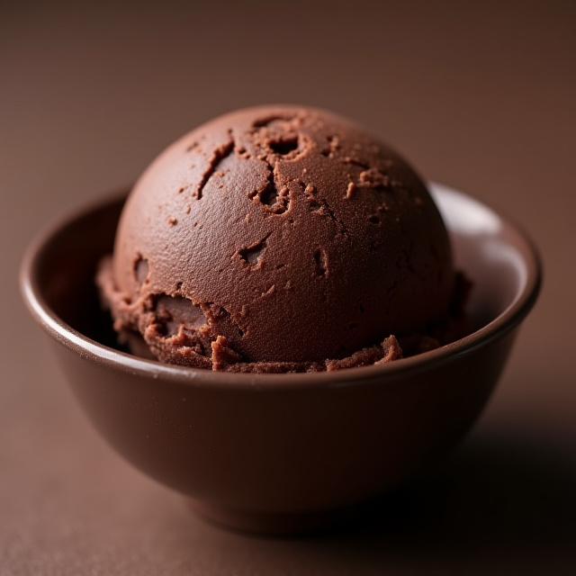 Rich, dark brown scoop of chocolate sorbetto.